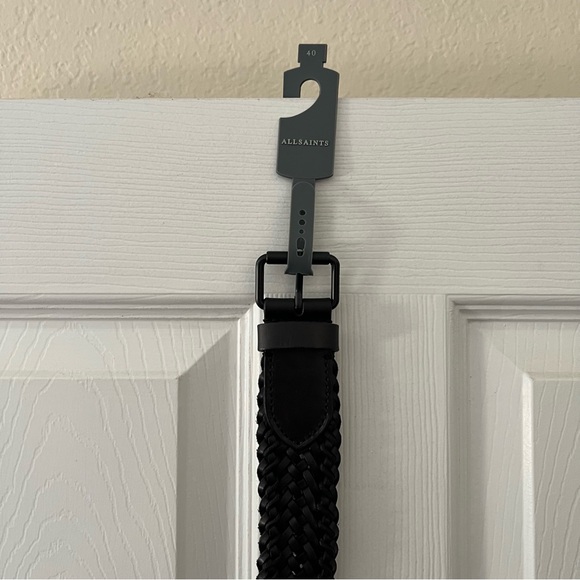 All Saints Black Textured Belt with Dark Buckle